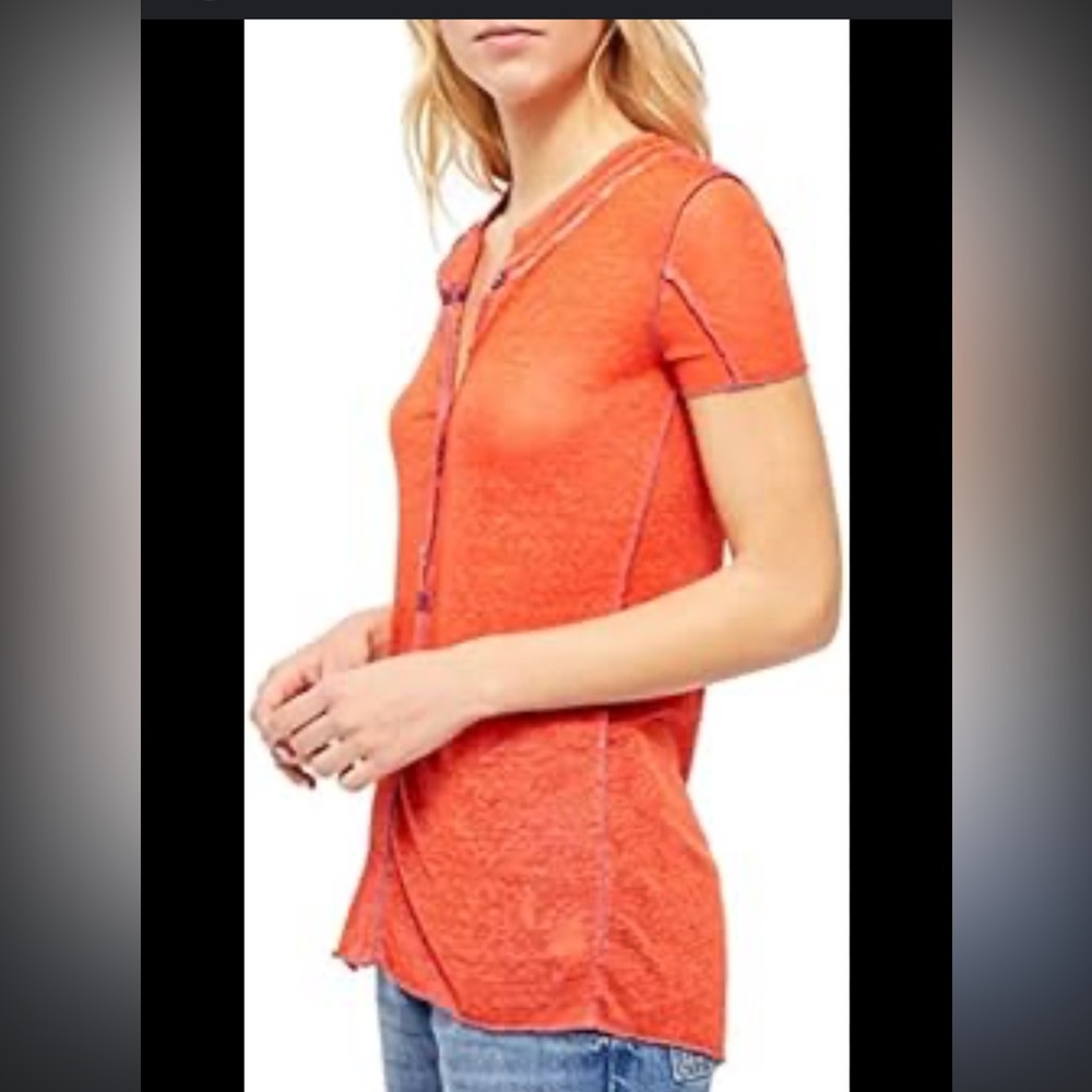 We The Free Bright Orange Short Sleeve Top